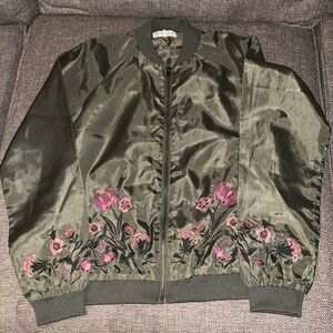 Gently Loved Girls Olive Green Embroidered Jacket